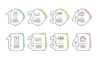 Approved checklist, Correct checkbox and Financial diagram icons simple set. Tool case sign. Accepted message, Answer, Candlestick chart. Repair service. Infographic timeline. Vector