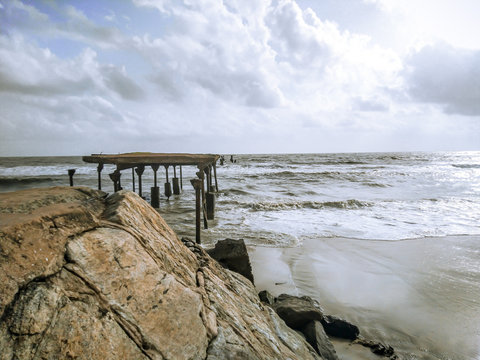 the broken sea bridge in south beach calicut kozhikode kerala