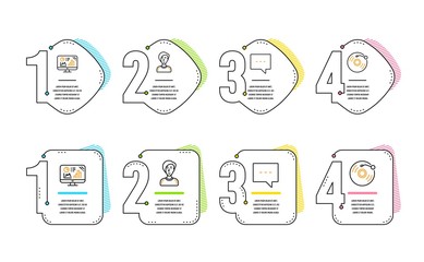 Analytics graph, Blog and Businesswoman person icons simple set. Vinyl record sign. Growth report, Chat message, Female user. Retro music. Infographic timeline. Line analytics graph icon. Vector