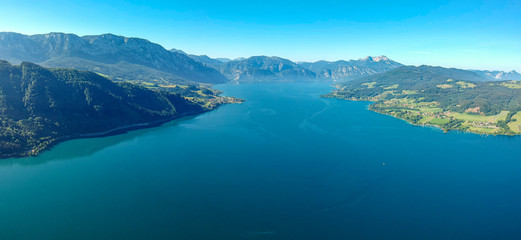 Aerial view of the lake Attersee in the Austrian Salzkammergut