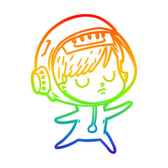 rainbow gradient line drawing cartoon astronaut woman