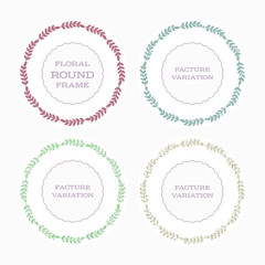 Isolated vector illustration. Round floral frame with stylized leaves. Color silhouette on white background.