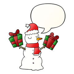 cartoon snowman and speech bubble in smooth gradient style