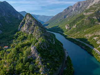 Fototapeta na wymiar Aerial view of the valley of river Neretva in Bosnia and Herzeovina