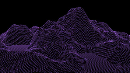 Vector wireframe 3d landscape. Technology grid illustration.