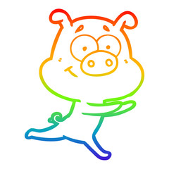 rainbow gradient line drawing happy cartoon pig