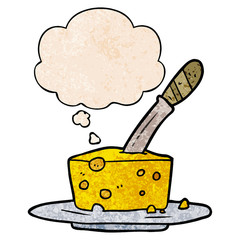 cartoon cheese and thought bubble in grunge texture pattern style