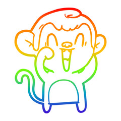 rainbow gradient line drawing cartoon laughing monkey