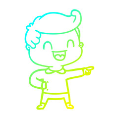 Obraz premium cold gradient line drawing cartoon happy man pointing