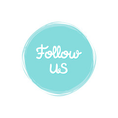 Vector illustration of greeting bright coloring inscription Follow Us. Promotional  isolated lettering typography poster for invitation, coupon, blog icon, card, shopping mall, banner. EPS 10