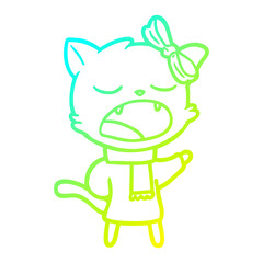 cold gradient line drawing cartoon cat in winter clothes