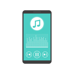 Smartphone with music player app on the screen. Vector illustration.