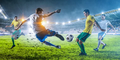 Zelfklevend Fotobehang Soccer players in action on a stadium © Sergey Nivens