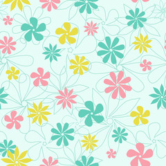 Seamless floral colorful hand drawn pattern. Vector illustration