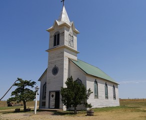  Side view of St Stephen's Chapel located in an 1880s village in South Dakota.