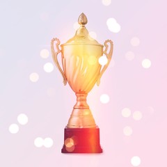 Golden shiny cup, reward for the winner, on white