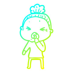 cold gradient line drawing cartoon angry old woman