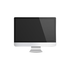 Realistic modern silver computer monitor mockup with blank black screen