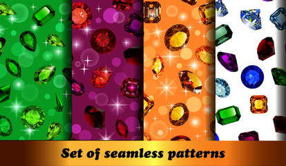 Illustration set of seamless patterns with jewelry gems