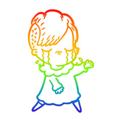 rainbow gradient line drawing cartoon crying girl