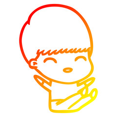 warm gradient line drawing happy cartoon boy