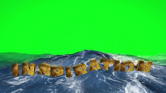 Inspiration text floating in the water against green screen