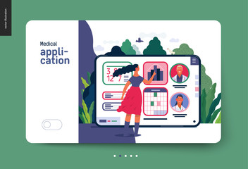 Medical insurance - medical application -modern flat vector concept digital illustration - female user managing the schedule in the hospital application on the tablet