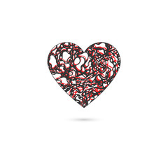 Red hearts. Vector illustration with abstract textured neurography. Monotype. Valentine day - Vector