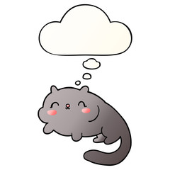 cartoon cat and thought bubble in smooth gradient style