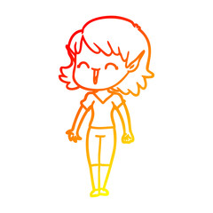 warm gradient line drawing cartoon elf girl