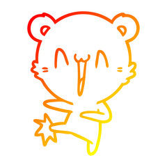 Fototapeta premium warm gradient line drawing happy bear kicking cartoon