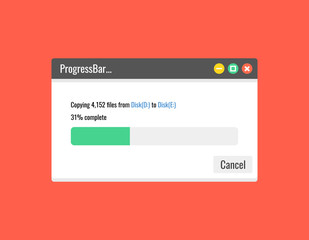 Progress bar of file copying template. Vector illustration.