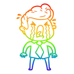 rainbow gradient line drawing cartoon crying man