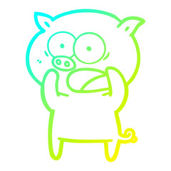 cold gradient line drawing cartoon pig shouting