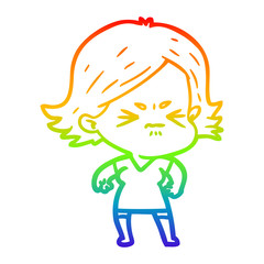 rainbow gradient line drawing cartoon angry woman