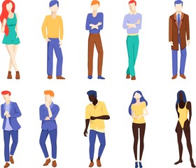 Collection of editable vector people of different ethnicity, gender. Flat design minimal set