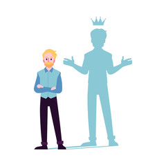 Businessman motivated for success with shadow of king flat vector illustration.