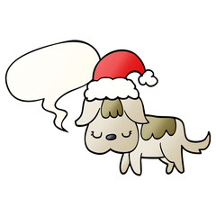 cute christmas dog and speech bubble in smooth gradient style