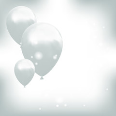 White balloons, festive banner, glitter