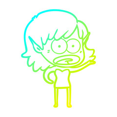 cold gradient line drawing cartoon shocked elf girl