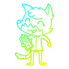 cold gradient line drawing happy cartoon fox