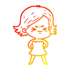 warm gradient line drawing cartoon angry woman