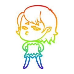 rainbow gradient line drawing cartoon vampire girl