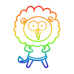 rainbow gradient line drawing happy cartoon lion