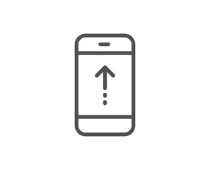 Swipe up phone line icon. Scrolling arrow sign. Landing page scroll symbol. Quality design element. Linear style swipe up icon. Editable stroke. Vector