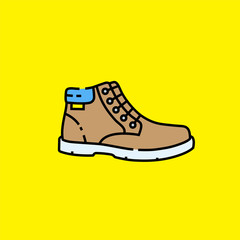Casual leather boot line icon. Mens winter fashion shoes isolated on yellow background. Vector illustration.