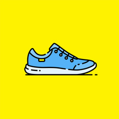 Training shoes line icon. Blue sports running footwear symbol. Gym fitness trainers graphic isolated on pink background. Vector illustration.