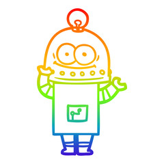 rainbow gradient line drawing happy carton robot with light bulb