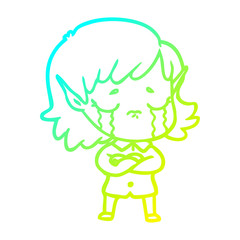 cold gradient line drawing cartoon crying elf girl