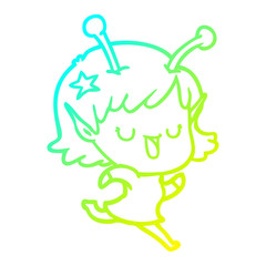 cold gradient line drawing happy alien girl cartoon